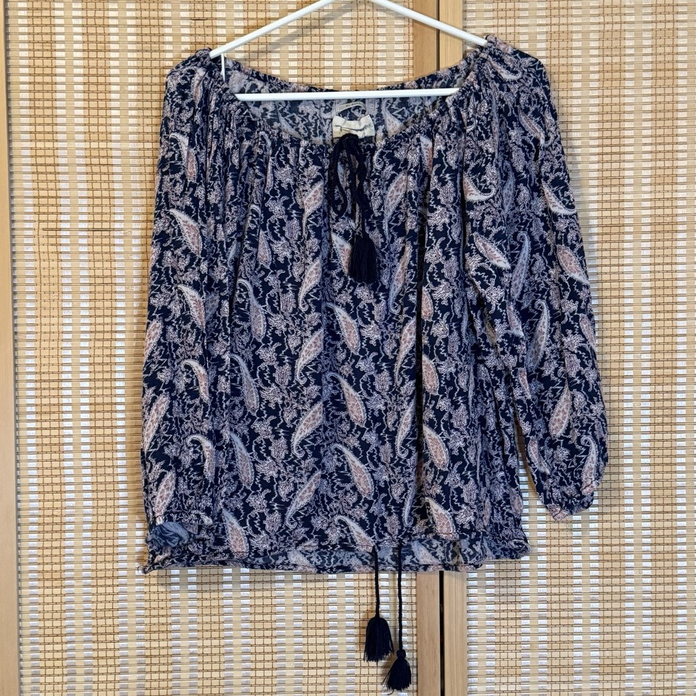 Denim & Supply Ralph Lauren Womens S Boho Navy Paisley Tassel Festival Whimsical